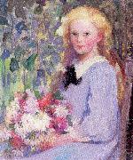 Palmer, Pauline Girl with Flowers Norge oil painting reproduction